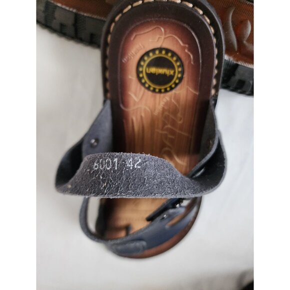 XiuXian Men's Navy Blue/Brown Fashion Leather Flip Flop Slipper Sandal Size 42 - Picture 8 of 10